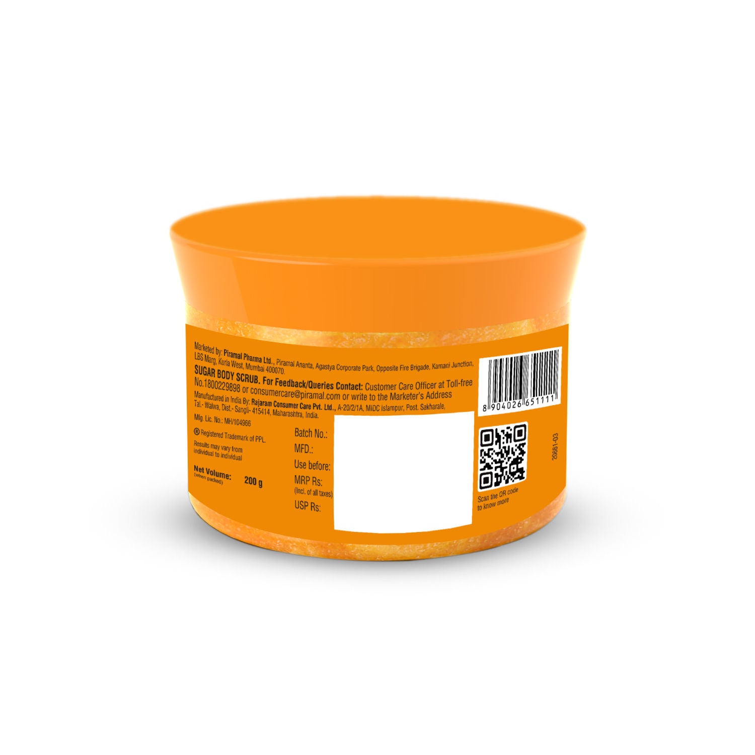 Vitamin C Sugar Body Scrub, Mild Exfoliation+Glowing Skin Scrub, With Glycolic Acid