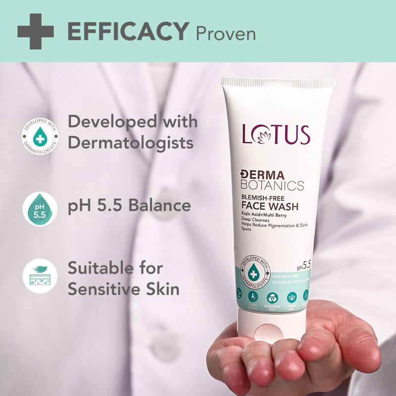 Lotus DermaBotanics Kojic Acid + Multi Berry Blemish-Free Face Wash, pH5.5, For Sensitive Skin
