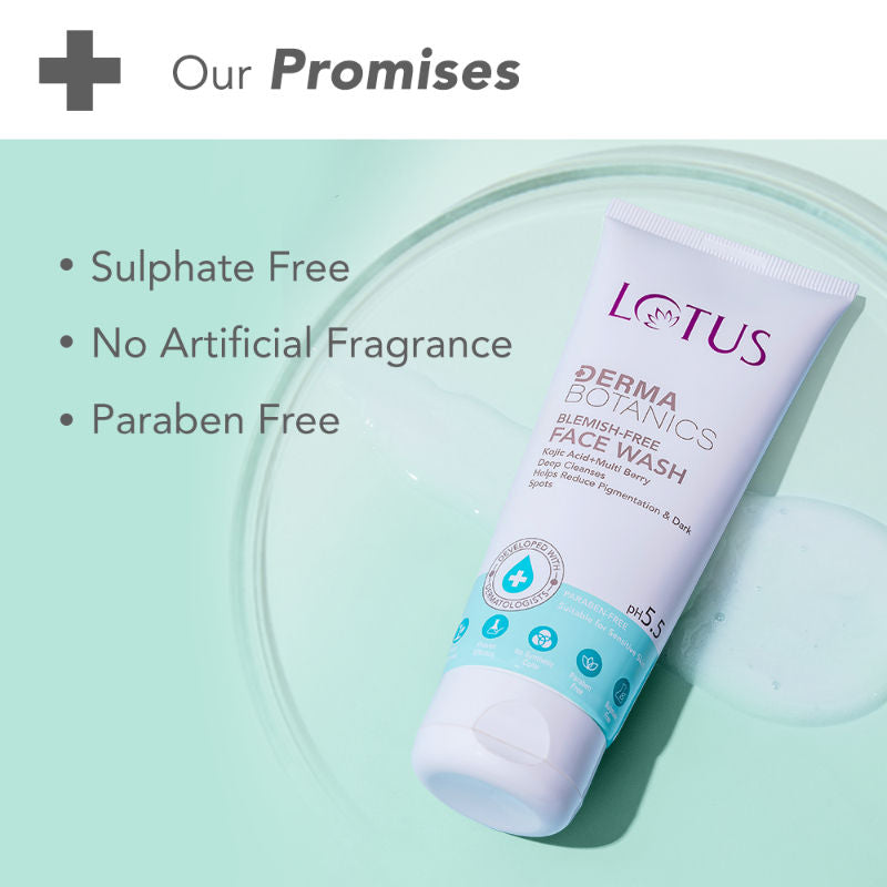 Lotus DermaBotanics Kojic Acid + Multi Berry Blemish-Free Face Wash, pH5.5, For Sensitive Skin