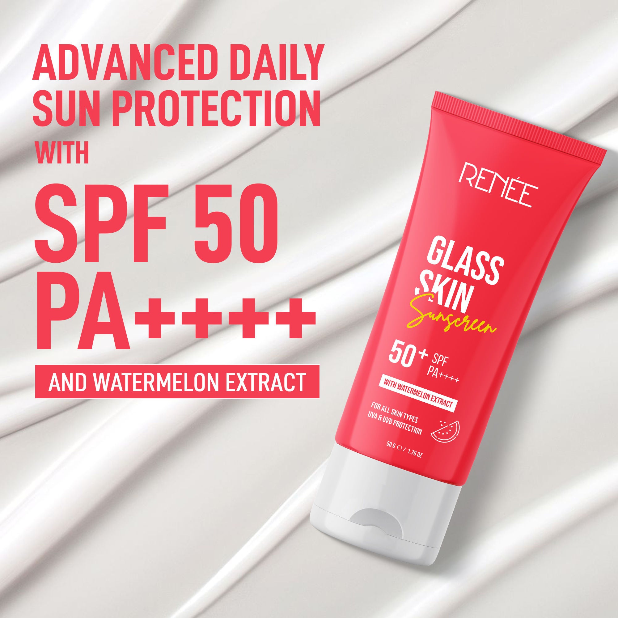 RENEE Glass Skin Gel Sunscreen with SPF 50+, Lightweight, Hydrating & Non-Sticky, Zero White Cast