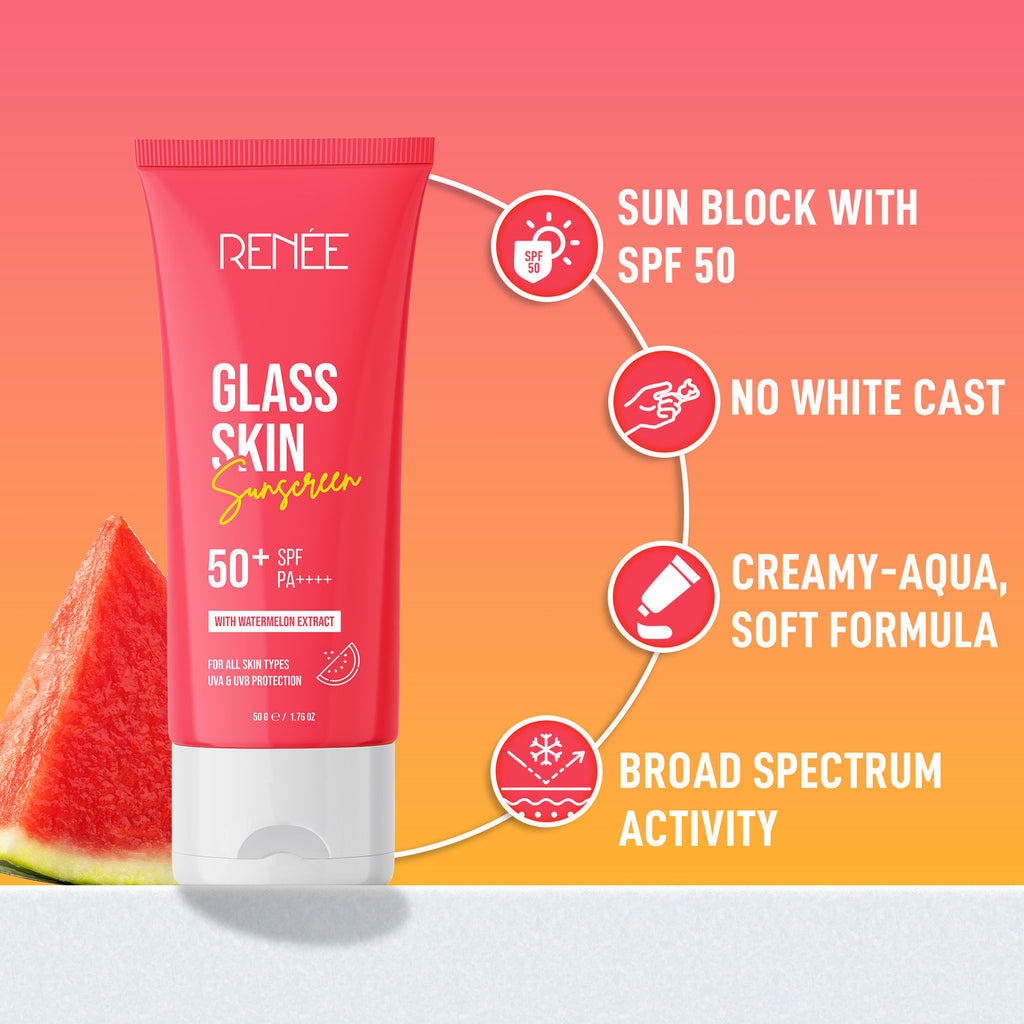 RENEE Glass Skin Gel Sunscreen with SPF 50+, Lightweight, Hydrating & Non-Sticky, Zero White Cast