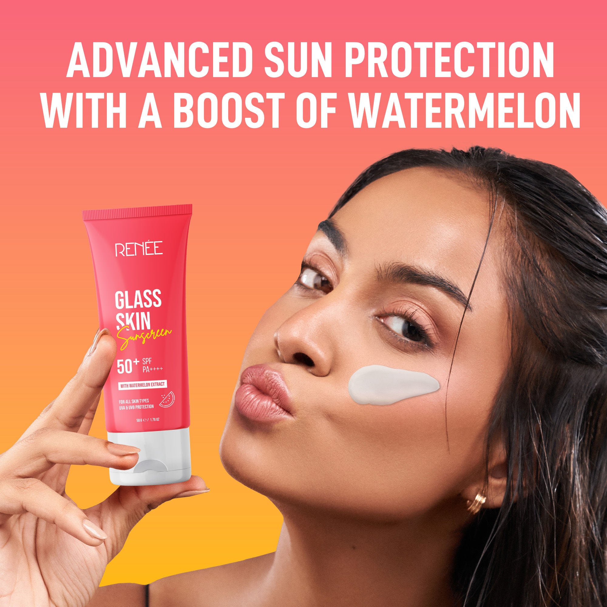 RENEE Glass Skin Gel Sunscreen with SPF 50+, Lightweight, Hydrating & Non-Sticky, Zero White Cast