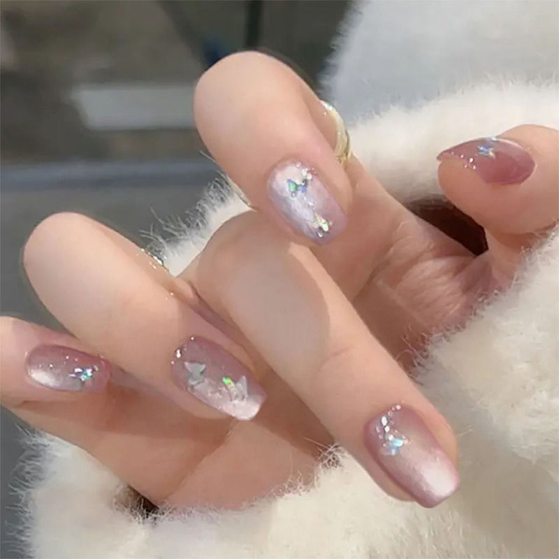 Cats Eye Miler Effect Nude Brown Color Press On Nails