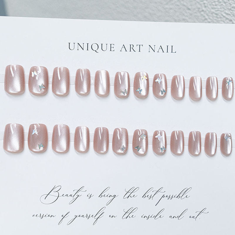 Cats Eye Miler Effect Nude Brown Color Press On Nails