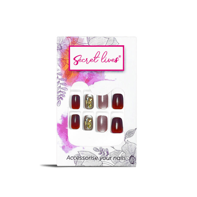 Cats Eye Crystals Design Dark Red Color Press on Nails