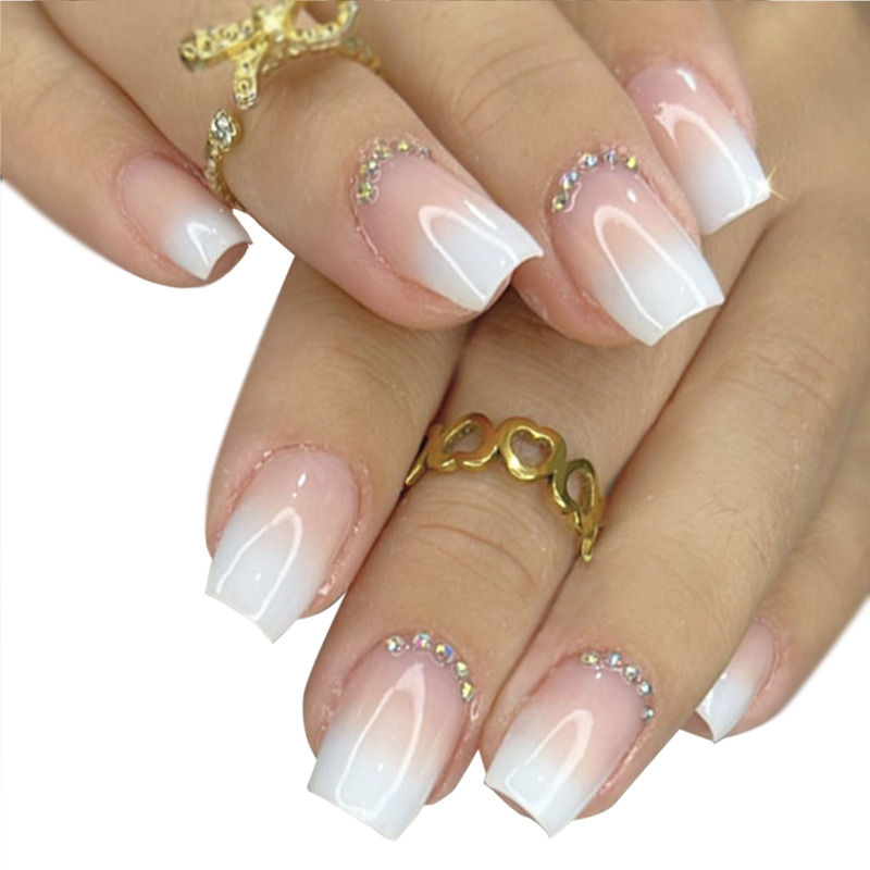 3D Studs Design with White Ombre Color Press On Nails