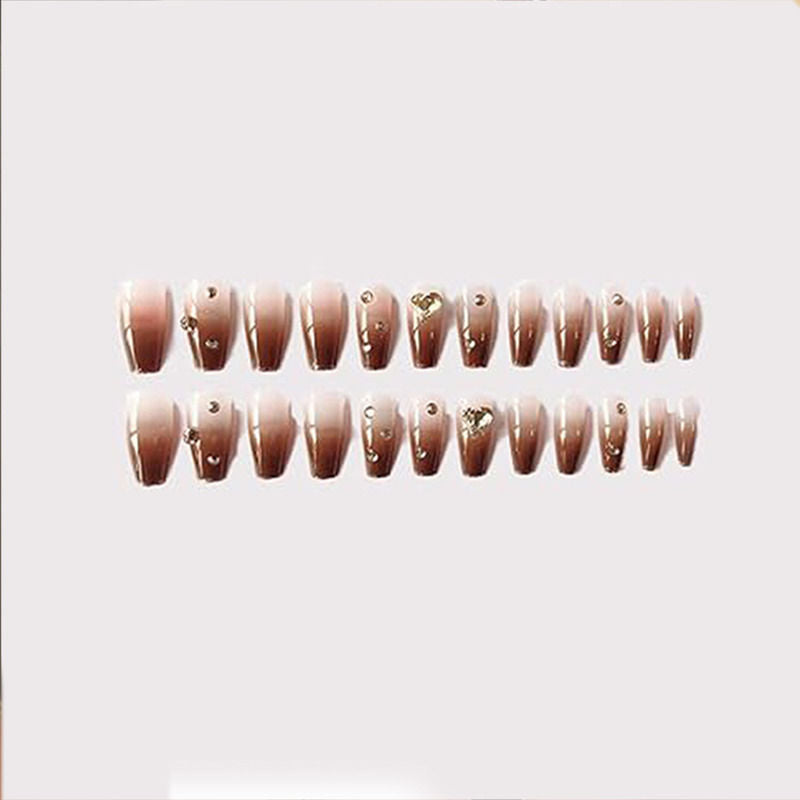 Translucent Brown Color with 3D Studs & Golden Glitters Press On Nails