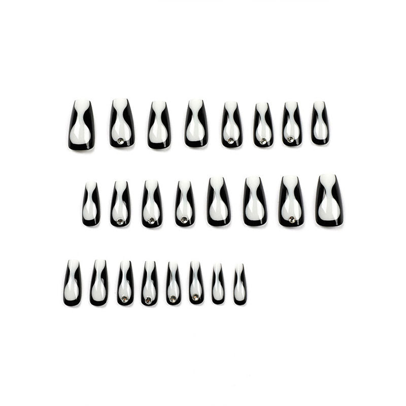 Black Color Curve Design with 3D Studs Press On Nails