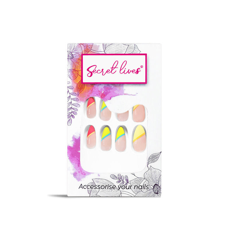 Pink Orange Green Blue Color Fake Nails