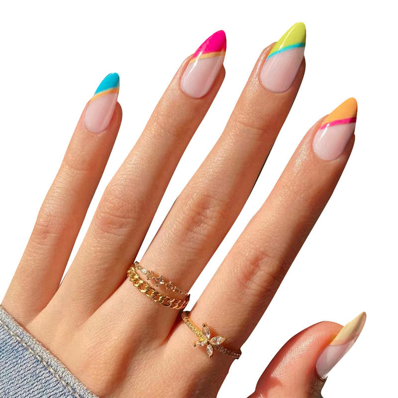 Pink Orange Green Blue Color Fake Nails