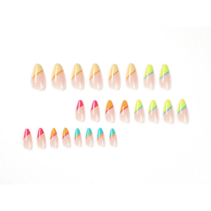 Pink Orange Green Blue Color Fake Nails