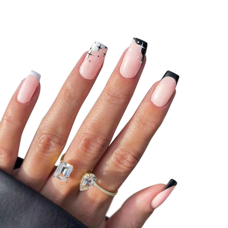 Anie French with White and Black Tips Design Press On Nails