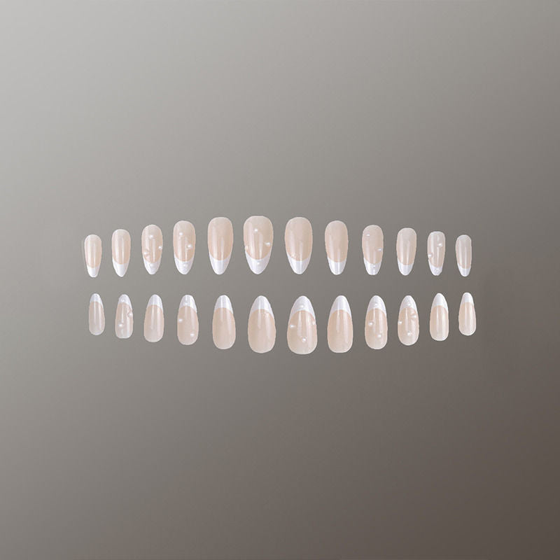Almond Shape Cream Color with 3D White Pearls Press On Nails