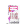 Square Shape Lavendar Pink Color with White Heart Pink Glitter Press On Nails
