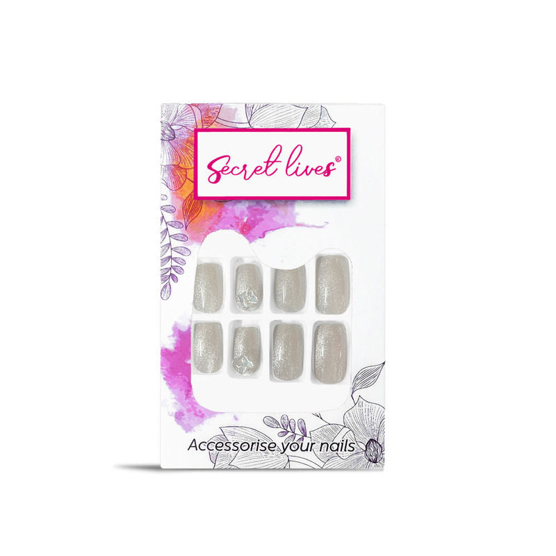 Cats Eye Grey Brown Color with 3D Butterfly Design Press On Nails