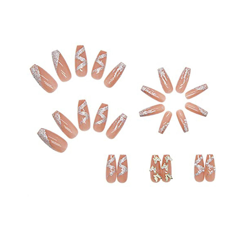 Nude Color 3D Butterfly with Pearl & Glitter Design Press On Nails