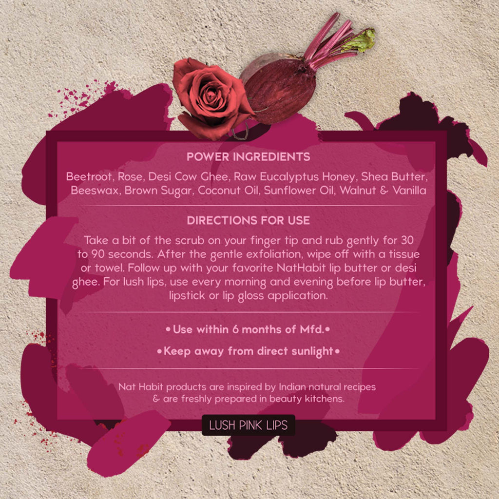 Beetroot Rose Fresh Lip Scrub, Lip Mask for Dark, Dry & Chapped Lips Natural Pink Lips
