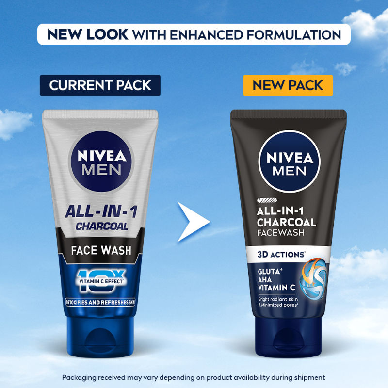MEN Face Wash, All in 1 Charcoal, to Detoxify & Refresh Skin with 10x Vitamin C Effect