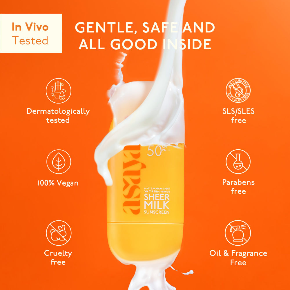 In-Vivo Tested Sheer Milk Sunscreen SPF 50 PA++++ for Brightening & No White Cast