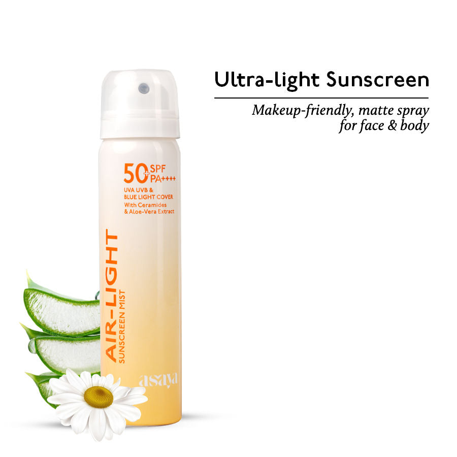 Airlight Sunscreen Spray SPF 50 PA++++ UVA/B with Ceramides Over Makeup Spray No White Cast