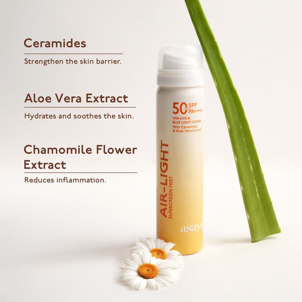 Airlight Sunscreen Spray SPF 50 PA++++ UVA/B with Ceramides Over Makeup Spray No White Cast