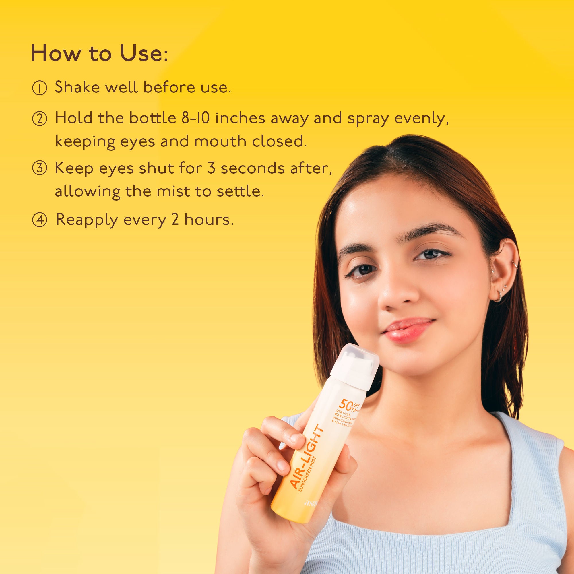 Airlight Sunscreen Spray SPF 50 PA++++ UVA/B with Ceramides Over Makeup Spray No White Cast