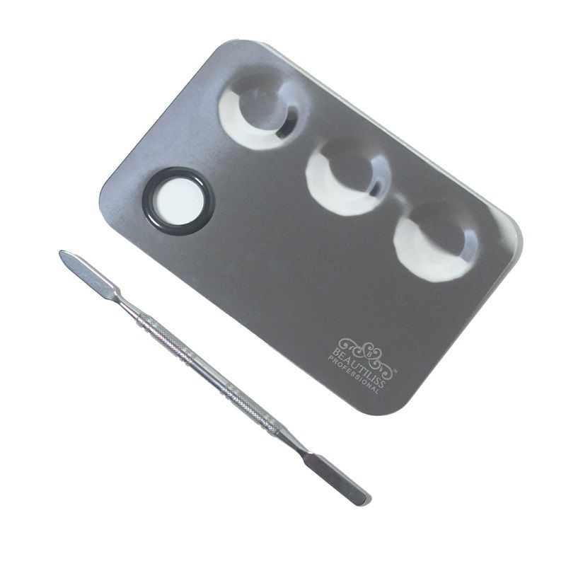 Stainless Steel Makeup Mixing Blending Palette With Double Sided Spatula