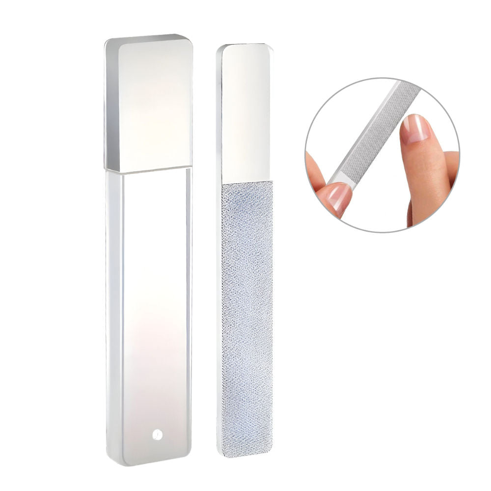 Glass Nail Shiner & Filer Crystal Buffer Shaper Transparent File Manicure Tool with Carry Case