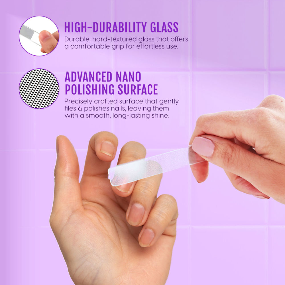 Glass Nail Shiner & Filer Crystal Buffer Shaper Transparent File Manicure Tool with Carry Case