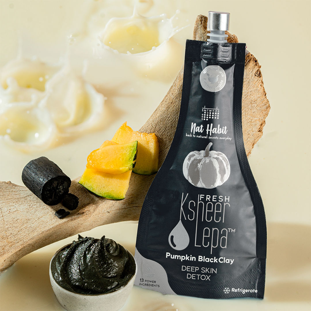 Pumpkin Black Clay Ksheer Lepa, Activated Charcoal Face Mask for Skin Detox,Clay Face Pack