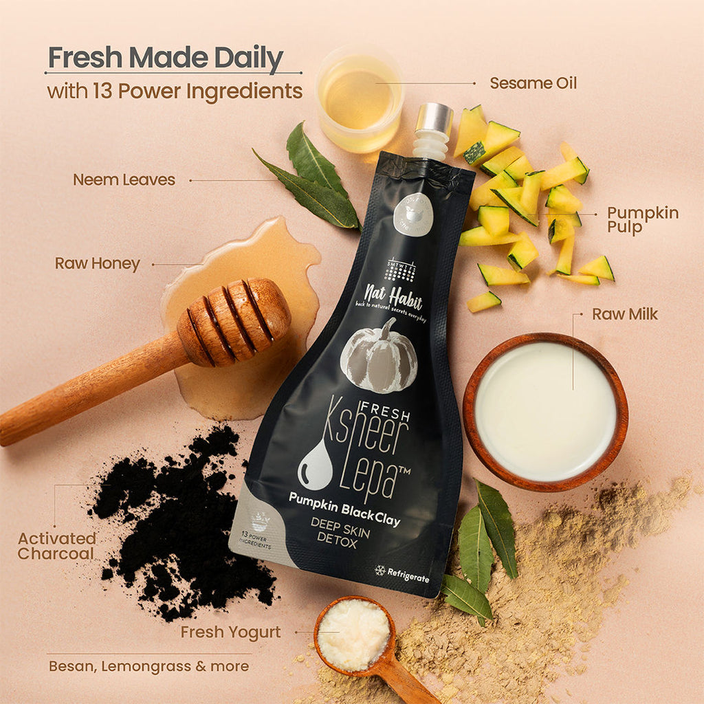 Pumpkin Black Clay Ksheer Lepa, Activated Charcoal Face Mask for Skin Detox,Clay Face Pack