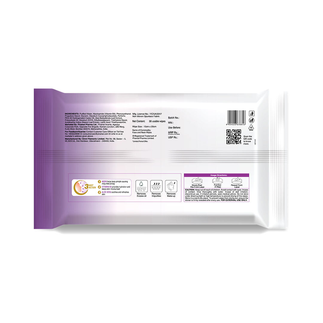 Oil Control Face Wipes, Makeup Remover Wipes With Neem & Aloe 30 Usable Wipes
