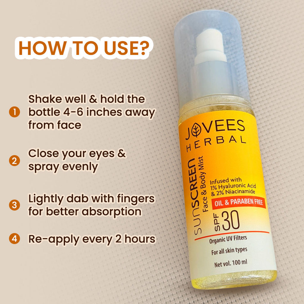 Herbal Sunscreen Mist SPF 30 Lightweight, Hyaluronic Acid