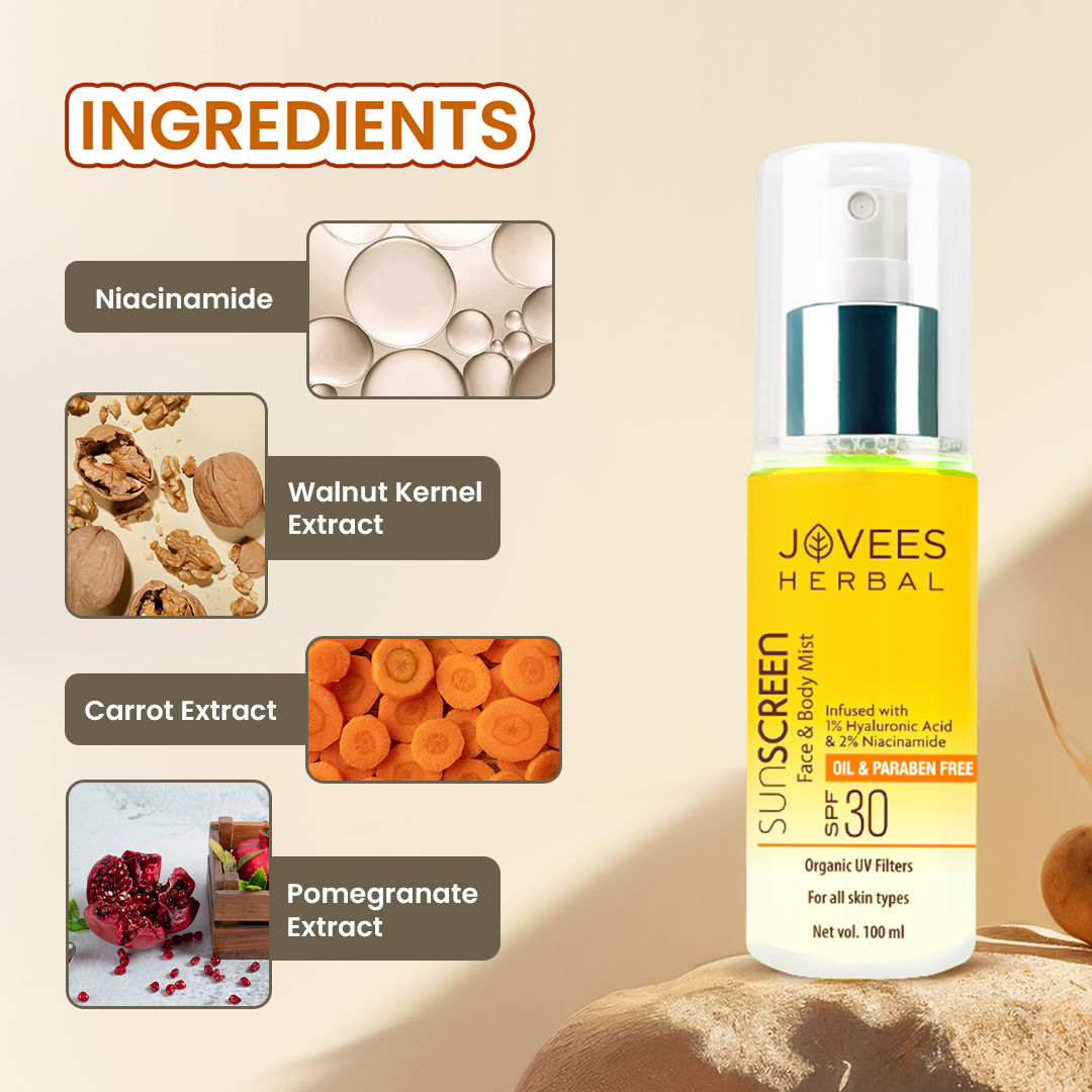 Herbal Sunscreen Mist SPF 30 Lightweight, Hyaluronic Acid
