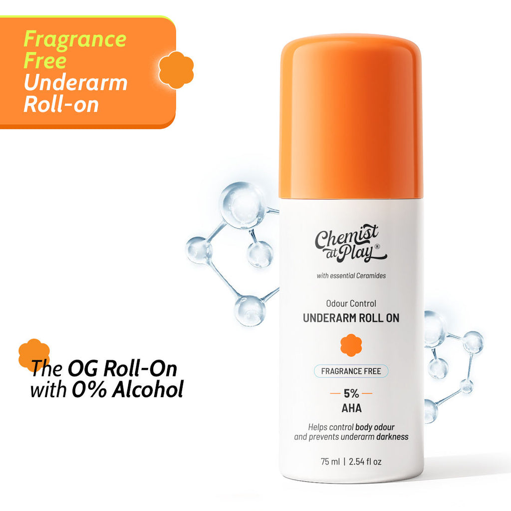 5% AHA Underarm Roll On Lactic Acid for Dark & Pigmented Skin - Fragrance Free - 75ml
