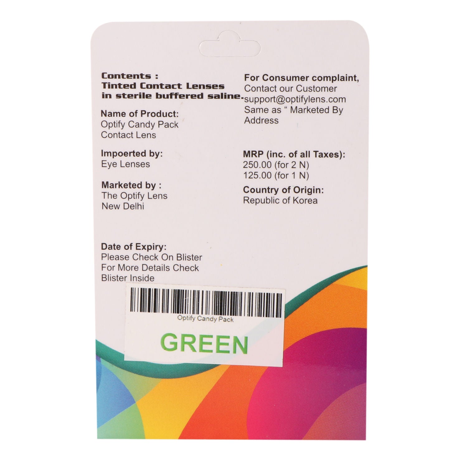 Candy Pack Colored Contact Lenses Zero Power - Green