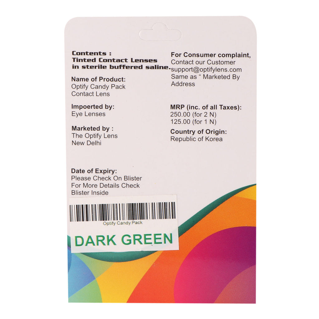 Candy Pack Colored Contact Lenses Zero Power - Dark Green
