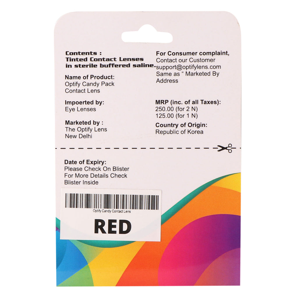 Candy Pack Colored Contact Lenses Zero Power - Red