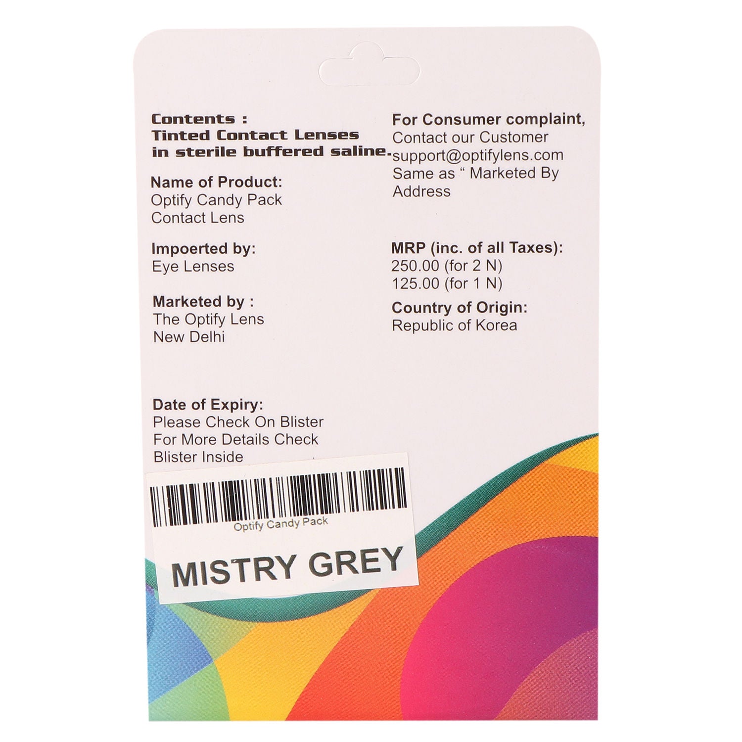 Candy Pack Colored Contact Lenses Zero Power - Mistry Gray