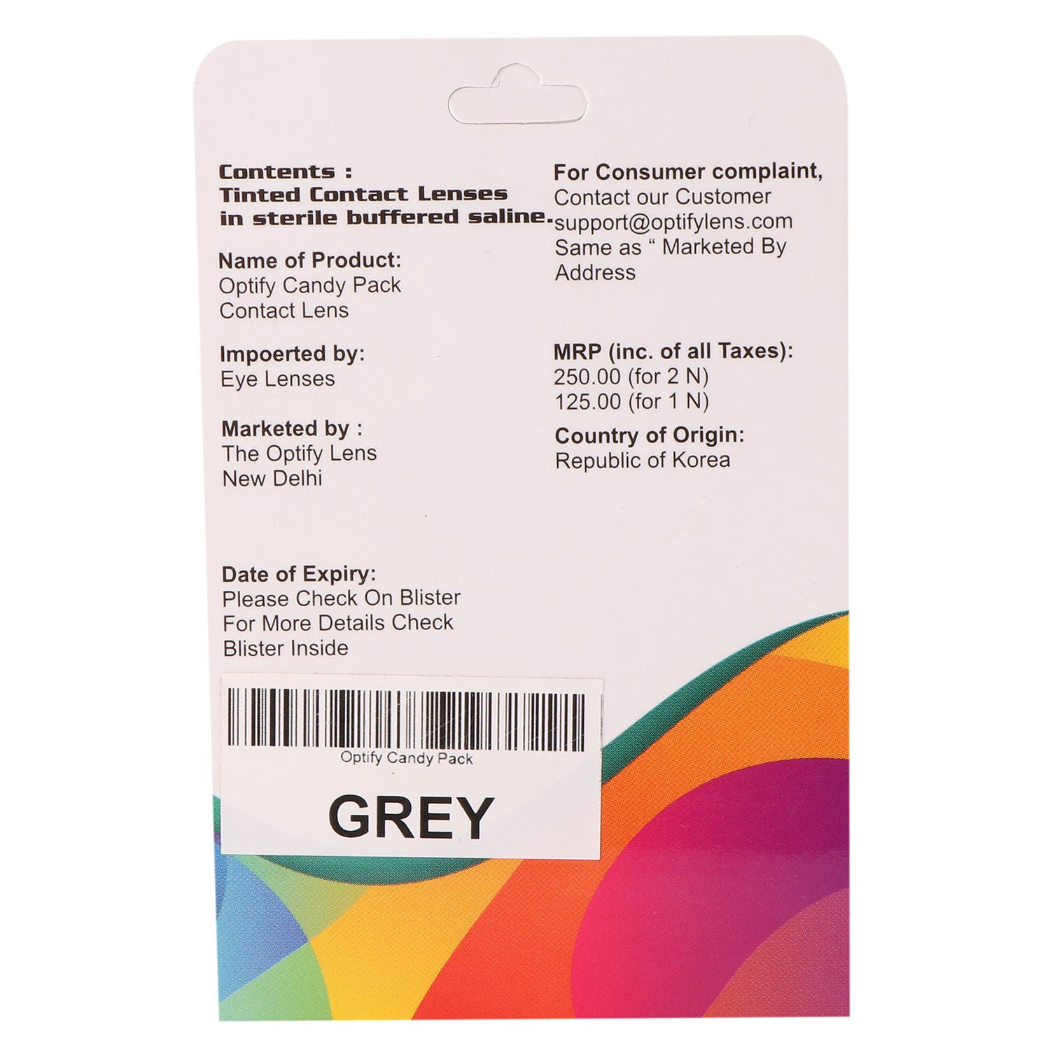 Candy Pack Colored Contact Lenses Zero Power - Grey