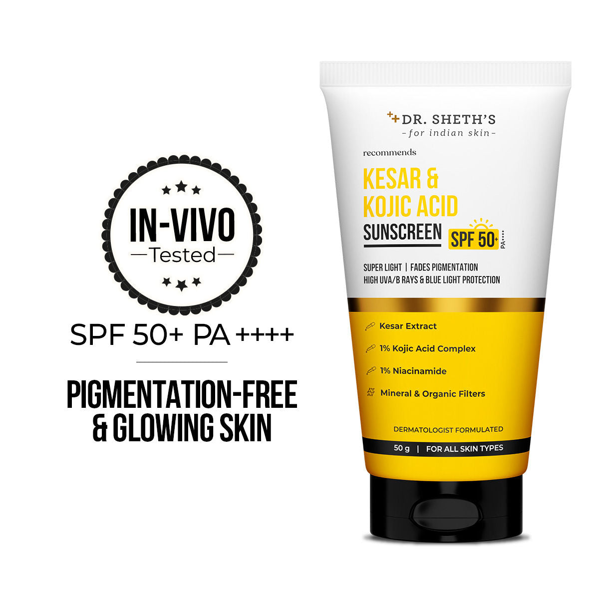 Kesar & Kojic Sunscreen SPF 50+ PA++++ In-Vivo Tested for Pigmentation-Free Skin(50g)