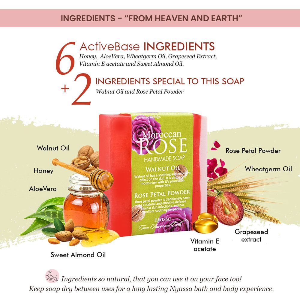 Moroccan Rose Soap | Walnut Oil & Rose Powder | Floral Fragrance | 150g