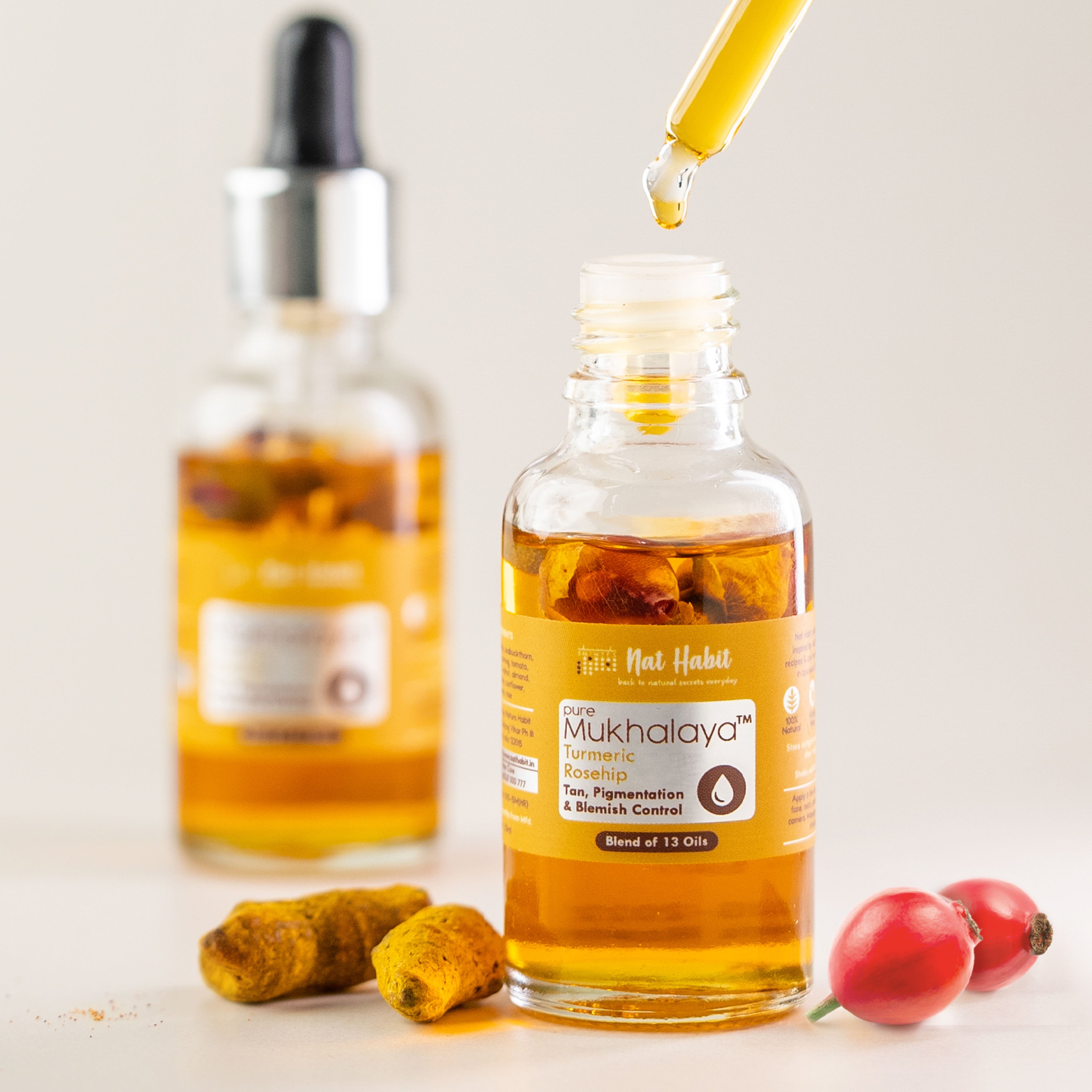 Pure Turmeric Rosehip Face Oil For Gua Sha, Tan Pigmentation & Blemish Control Mukhalaya