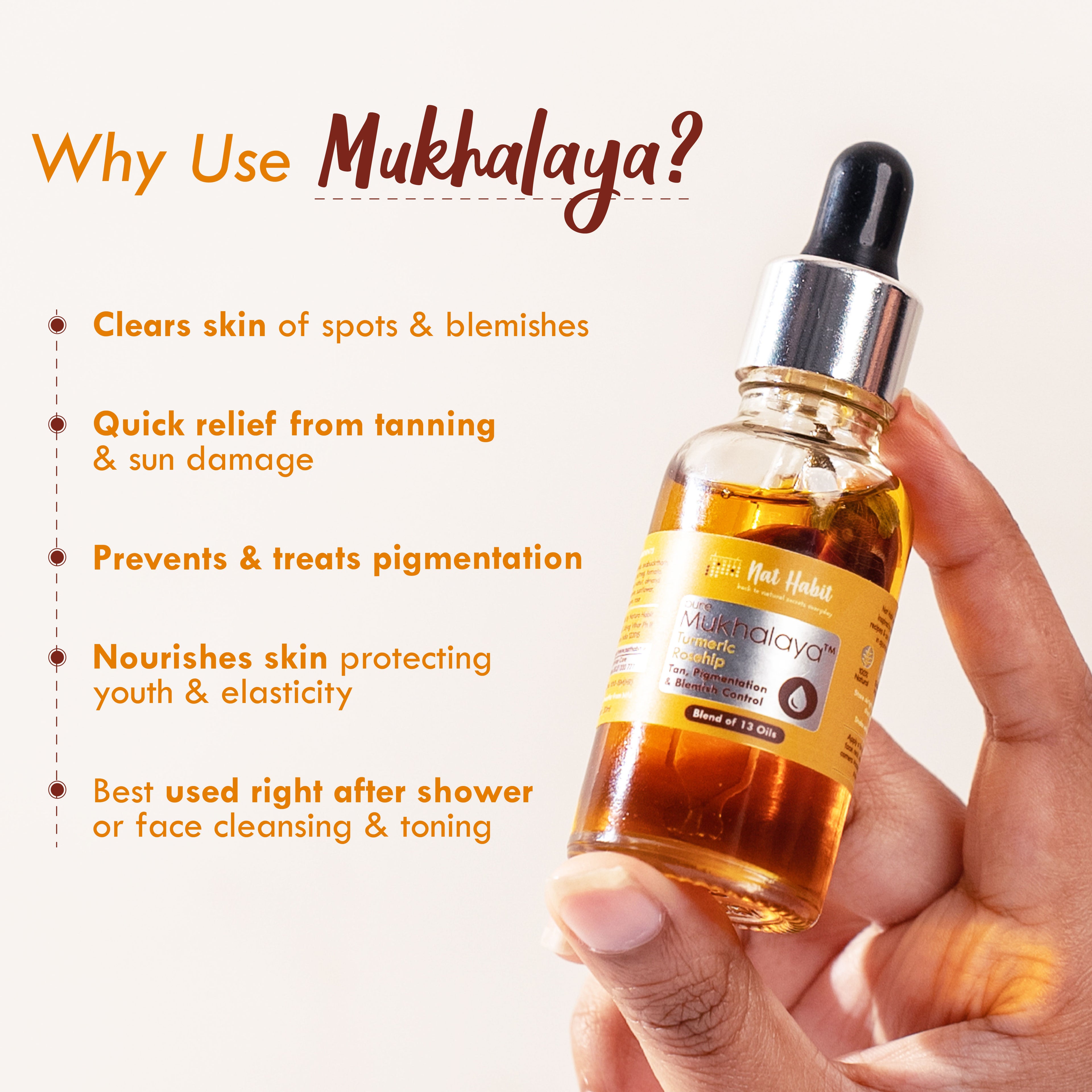 Pure Turmeric Rosehip Face Oil For Gua Sha, Tan Pigmentation & Blemish Control Mukhalaya