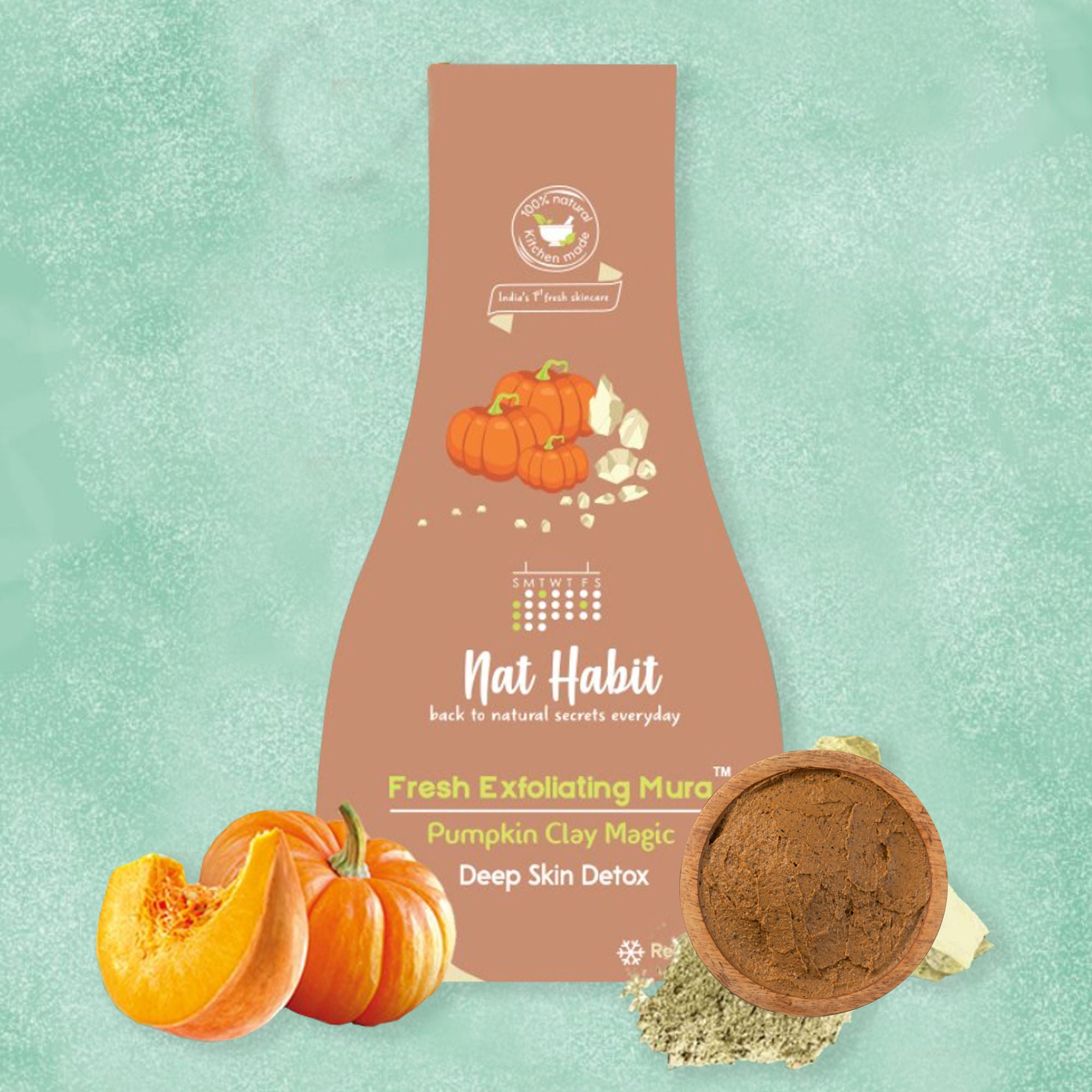 Pumpkin Clay Exfoliating Mura, Face Scrub for Deep Skin Detox with Natural Salicylic Acid