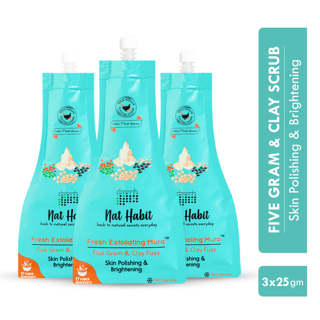Five Gram & Clay Mura, Face Scrub for Skin Polishing & Brightening with Pulses & Protein