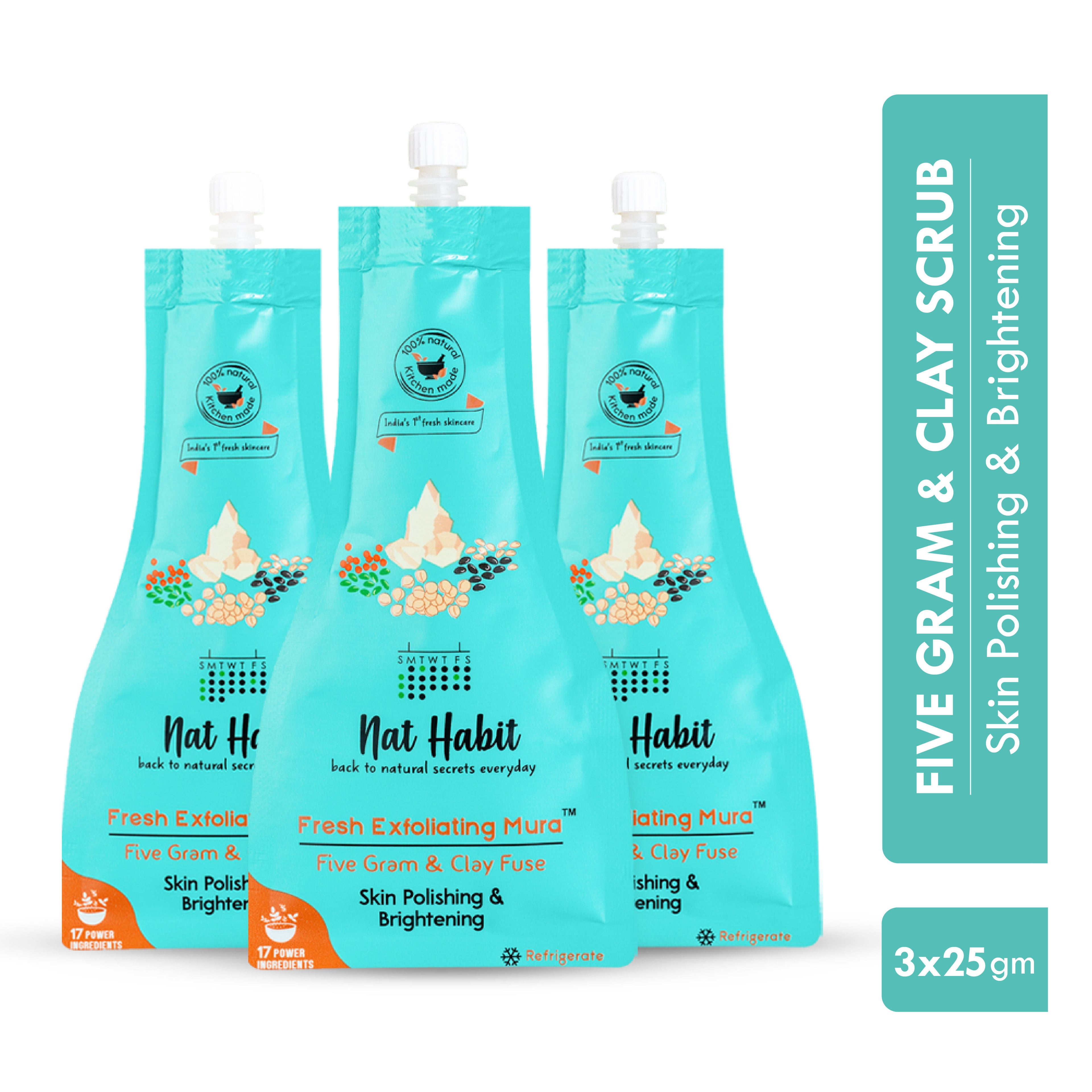 Five Gram & Clay Mura, Face Scrub for Skin Polishing & Brightening with Pulses & Protein