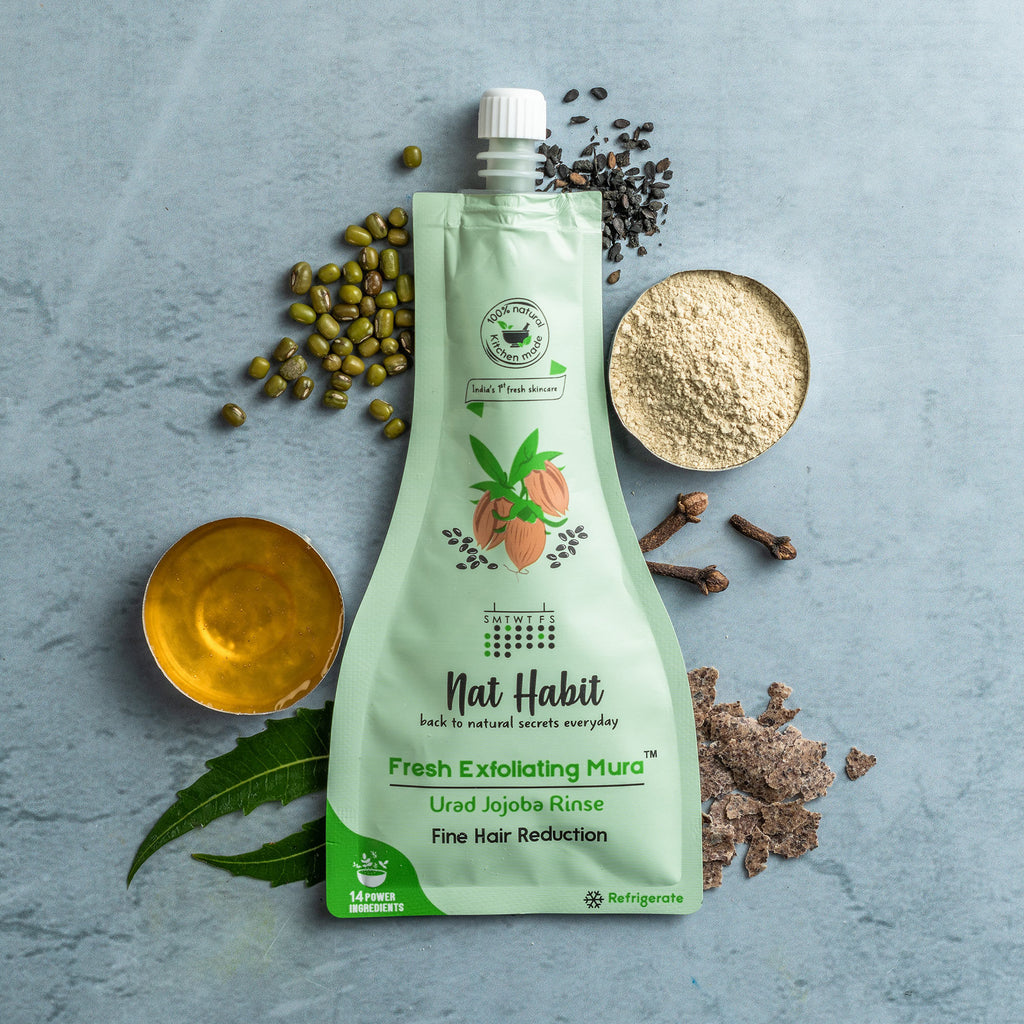 Urad Jojoba Exfoliating Mura, Ayurvedic Face Scrub for Fine Hair Reduction and Blackheads