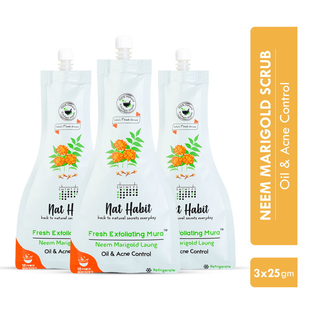 Neem Marigold Laung Exfoliating Mura, Ayurveda Face Cleansing Scrub for Acne, Oily Skin