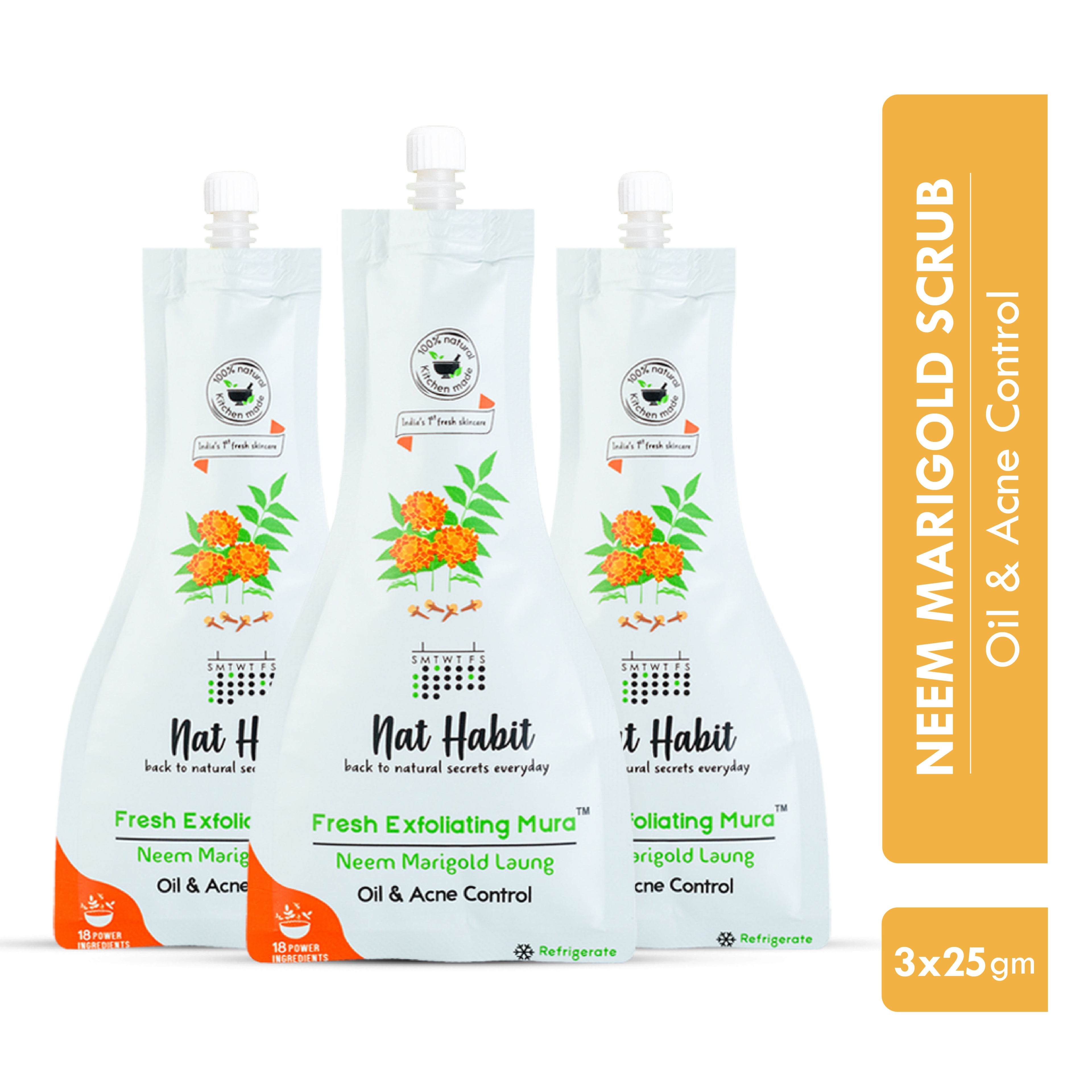 Neem Marigold Laung Exfoliating Mura, Ayurveda Face Cleansing Scrub for Acne, Oily Skin